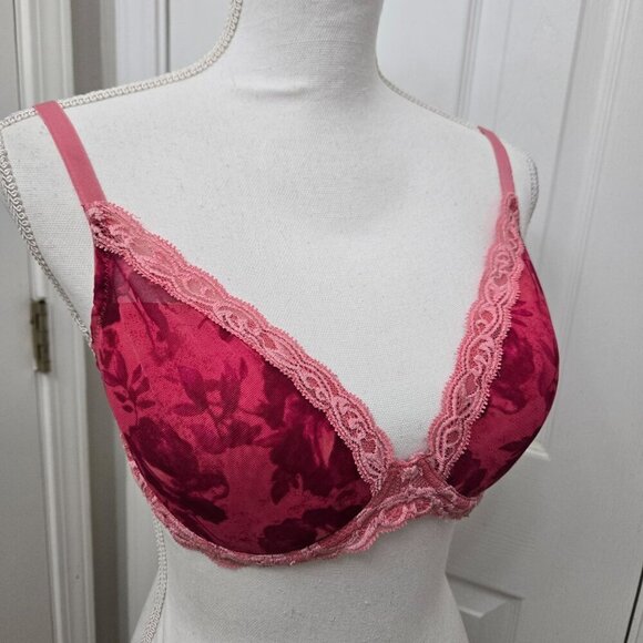 Natori Pink Lace Floral Underwire Bra 36D Romantic Pinup Coquette Valentine's - Picture 2 of 14